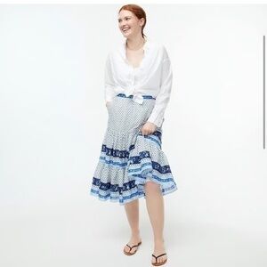 NWT Jcrew tired midi skirt in blue block print